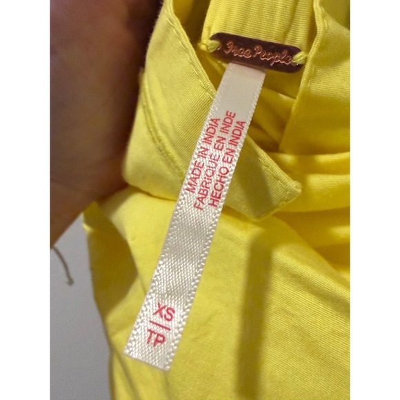 Free People Yellow Cotton Ruched Square Neck Pinafore Dress XS - Picture 5 of 5